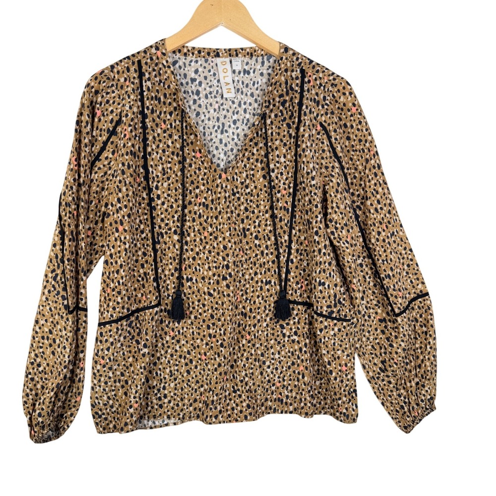 Dolan Anthropologie Cheetah/Animal Print Long Sleeve Blouse size Medium Tan/Blac